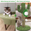 Cactus Shaped Cat Climbing Tree 2 In 1 - Solid Wooden Base - Natural Sisal Scratching Post With Suspended Ball Toys Indoor Cat Multi-Level Activity Center, Climbing, Claw Sharpening & Play All-in-One