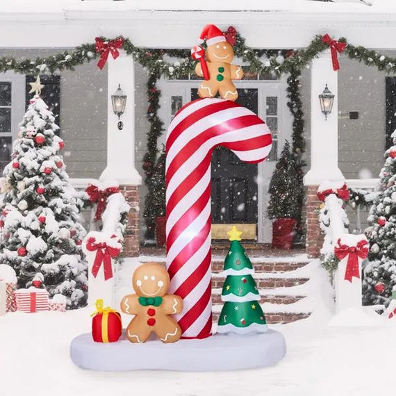 8.2FT Lighted Christmas Inflatable Decoration, Inflatable Giant Candy Cane With Gingerbread Men, Funny Blow Up Yard Decorations With Built-in LED Lights For Holiday Party Front Yard Lawn Garden Decor