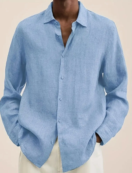 Men’s Casual Stand Collar Shirt – Solid Color, Long Sleeve, Stylish Everyday Wear