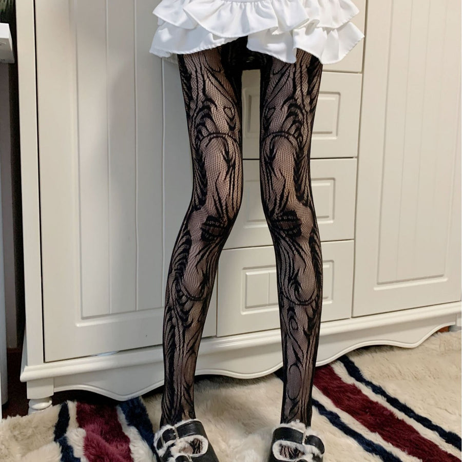 European And American Jacquard Hollow Fishnet Socks Pure Desire Style Hot Girl