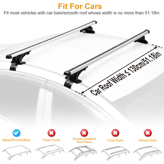 47.24in Universal Top Roof Rack Cross Bar Cargo Carrier Aluminum Crossbar Rack With 165LBS Capacity Fit For Most Vehicle Wagon Car Without Roof Side Rail