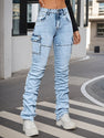 Women's High Waisted Elastic Blended Jeans With Machine Washable Side Pockets. They Have A Casual Street Style, Versatile Throughout The Year, Comfortable And Stylish.
