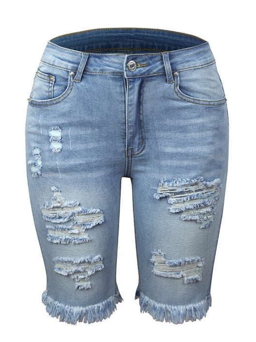 2025 Women's Denim Shorts, Quarter Length Jeans, Ripped Jeans, Frayed Hems