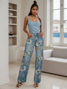 2025 New Women's Fashion Printed Jeans, Straight Leg Loose Wide Leg Pants, Suitable For A Variety Of Wear, Spring Summer Autumn Clothing, Women's Wear