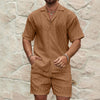 Men's Summer Tracksuit Set | Casual Solid Color Two-Piece Outfit with Lapel Button Shirt & Shorts – Perfect for Beach, Holiday & Everyday Wear