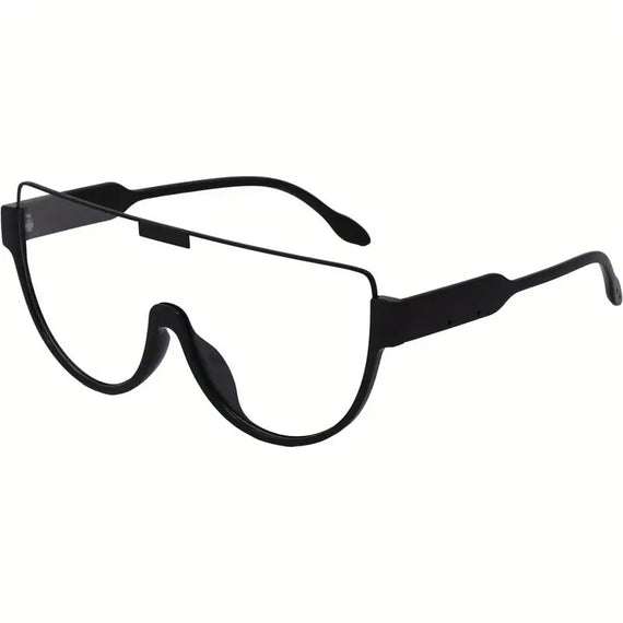 2D Flat - Stylish Large Size Flat Top Trendy Glasses, Unisex - Black Frame, Oversized One-Piece Lenses-Selling On Temu Is Prohibited