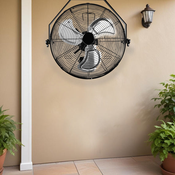 18" Black Industrial Wall Fan – High-Velocity 3-Speed Metal Ventilation for Indoor & Outdoor Commercial Use