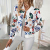 Women's Botanical Print Zip-Up Jacket | Stylish Round Neck Long Sleeve for Casual & Formal Spring/Fall Wear