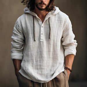NewWish Cotton Linen Hooded Shirt Sweater – Long Sleeve Casual Daily Wear