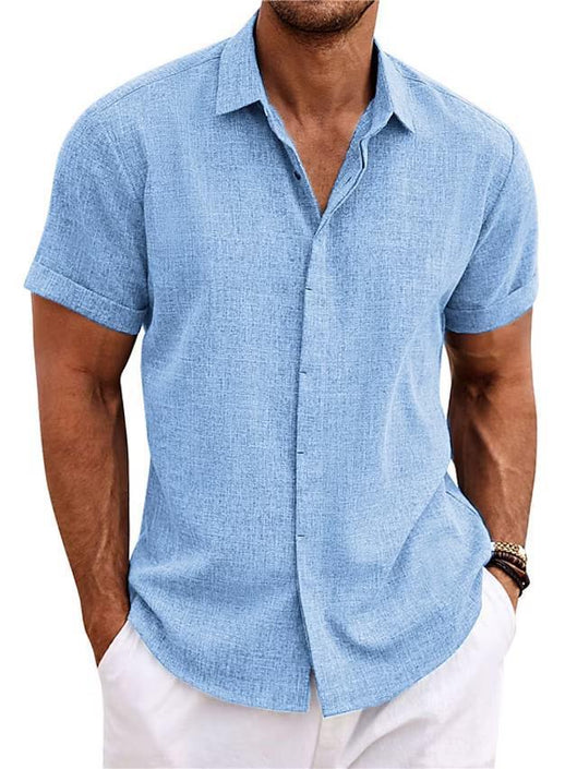 Men's Casual Loose Fit Linen T-Shirt | Solid Color Short Sleeve Summer Top