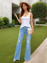 Large SizeWomen'S High-waisted Ripped Flared Jeans, Fashion Trend Casual Pants Wide-leg Pants