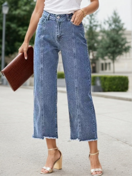 2025 New Women's Fashionable Casual Plus Size Jeans, High Waist Wide Leg 7-inch Straight Leg Jeans, Suitable For Various Clothing, Women's Plus Size Women's Clothing