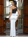 Elegant Black & White Off-Shoulder Sleeveless Bodycon Dress for Women