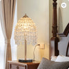 19  Elegant Crystal Table Lamp   Vintage Waterfall Design With Teardrop Grape Crystal Bead String Shades And Marble Textured Base For Living Room, Bedroom, Or Office  Bulb Not Included