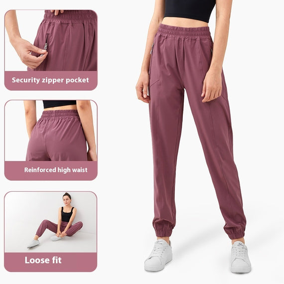 Zipper Pocket High Waist Running Pants Women's Peach Hip Fitness Trousers