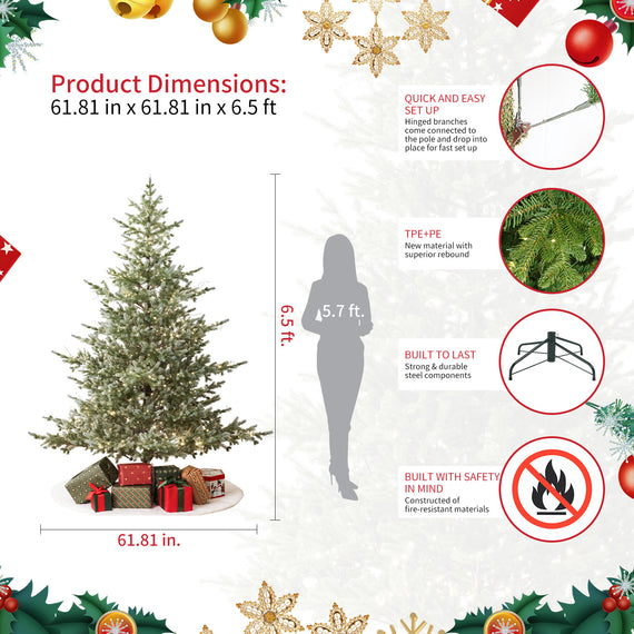 Colorado Blue Spruce 7.5ft Christmas Tree Pre-Lit Artificial Full With 4,076 Branch Tips & 1,518 Low-Voltage Warm LED Lights, Foldable Stand & Realistic Flame-Resistant Branches