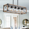 32” Walnut Industrial Farmhouse Pendant Chandelier, 5-Light with Lampshades – Perfect for Dining Rooms, Kitchen Islands, and Café Ambiance (Bulbs Not Included)