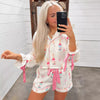 Christmas Bow Long Sleeve Pajamas Shorts Suit