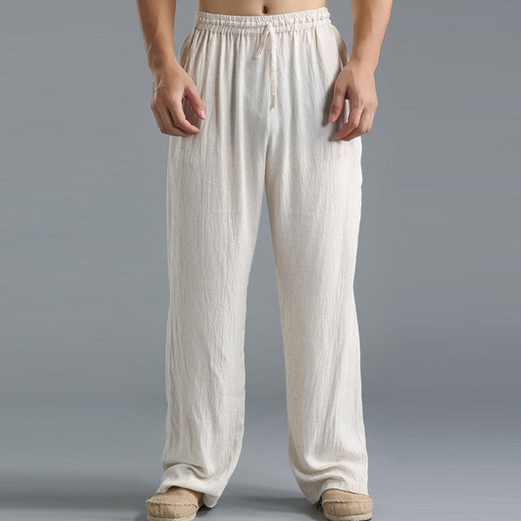 Men’s Casual Loose Fit Breathable Linen Sports Pants
