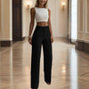 Women's High-Waisted Straight Leg Pants Casual Solid Color Pants With Button & Zipper Detail Comfortable Trousers With Pockets