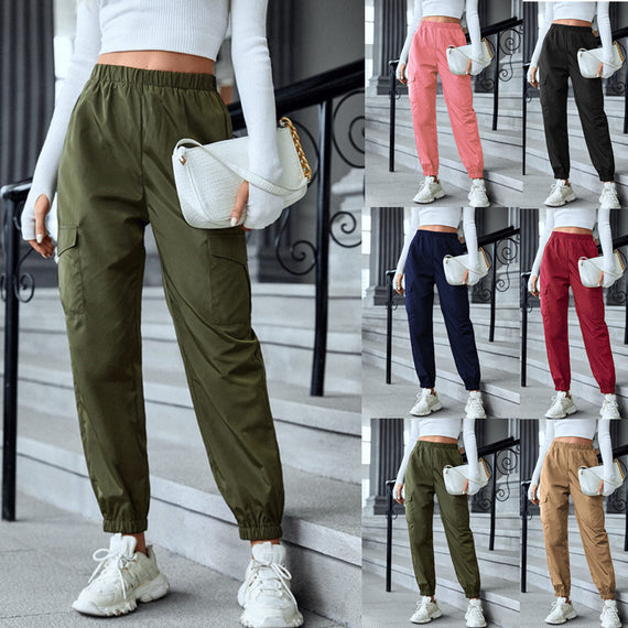 Multi-Color Casual Working Pants Multi-pocket Skinny Pants