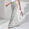 Women's Printed Check High-Waisted Straight Leg Pants - Office Casual Trousers For Spring&Fall