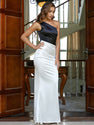 Elegant Black & White Off-Shoulder Sleeveless Bodycon Dress for Women