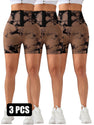3 Pack 3-ROW HOOK Seamless Tie Dye Tummy Control Leggings Shape Body Slim Scrunch Butt Lifting Fitness Sports Shorts