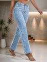 Washed Denim Women's Straight Leg Denim Pants, With Sturdy Nail Bead Decoration That Is Not Easy To Fall Off, Stylish And Elegant Style
