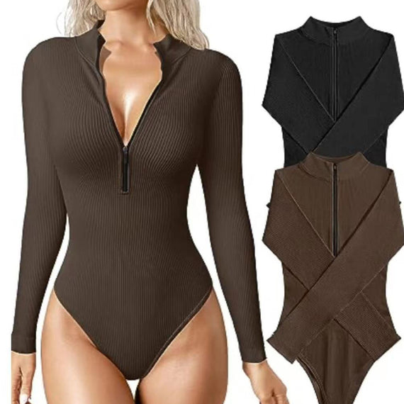 Women’s Fashion Long Sleeve Zipper Jumpsuit – Seamless Slimming Shapewear Romper
