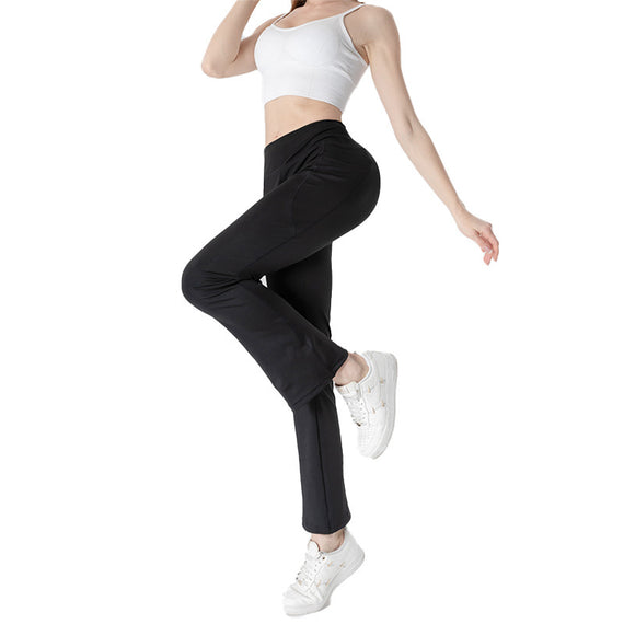 Ladies Mid Waist Abdominal-shaping Slimming Cropped Pants Casual Pocket Bootcut Trousers