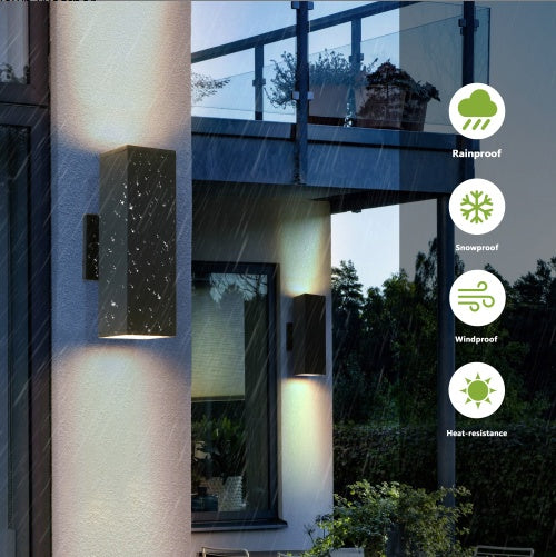 2-Pack Modern Outdoor Wall Sconces | Sleek Up & Down Weatherproof Lights | Black Aluminum Exterior Fixtures for Porch, Patio & Garage