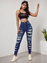 2025 Women's Ripped Tight Cropped Pants, New High Stretch Jeans, Fashionable And Versatile Street Style, Slim Fit Design, Women's Jeans And Clothing