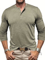 Men's Long Sleeve Henley Collar T-Shirt – Classic Comfort & Style