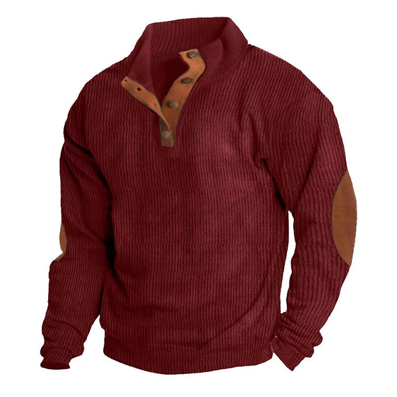 Men's Corduroy Stand Collar Casual Pullover – Long Sleeve Vintage Style Sweater