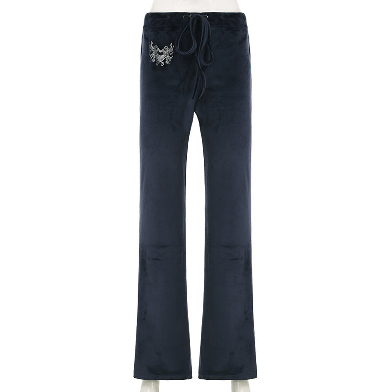 American Retro Y2g Velvet Bootleg Pants Slim Fit