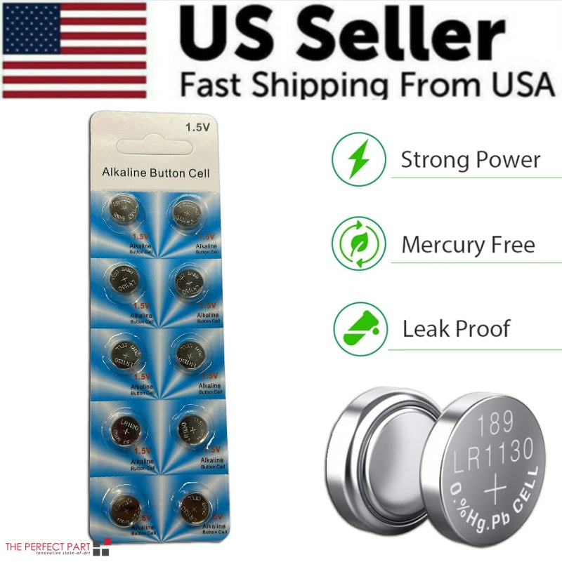 10-Pack LR1130/AG10/389 1.5V Alkaline Button Batteries | Ideal for Watches, Calculators & More (US)