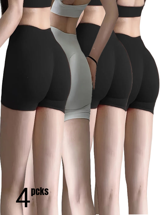 4-Pack Workout Yoga Shorts High-Waiste  Booty-Lifting Gym & Running