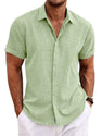 Men's Casual Loose Fit Linen T-Shirt | Solid Color Short Sleeve Summer Top