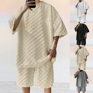 Jacquard Plaid Casual Shorts Suit – Loose Fit, Effortless Street Style