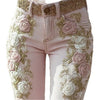 Women's Retro Pink Rose Embroidered Artistic Printed Jeans Elegant