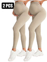 2 Pack  Maternity High-Waisted Seamless Yoga Pants For Women - Tummy Support Fitness Leggings