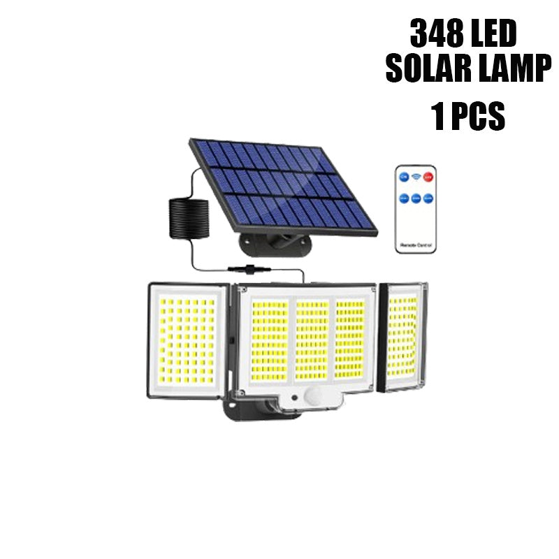 348LED Solar Street Light | Waterproof Outdoor Lighting with 3-Way Adjustable Panels & Remote Control"