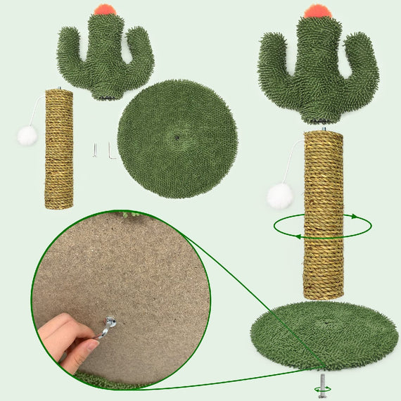 Cactus Shaped Cat Climbing Tree 2 In 1 - Solid Wooden Base - Natural Sisal Scratching Post With Suspended Ball Toys Indoor Cat Multi-Level Activity Center, Climbing, Claw Sharpening & Play All-in-One