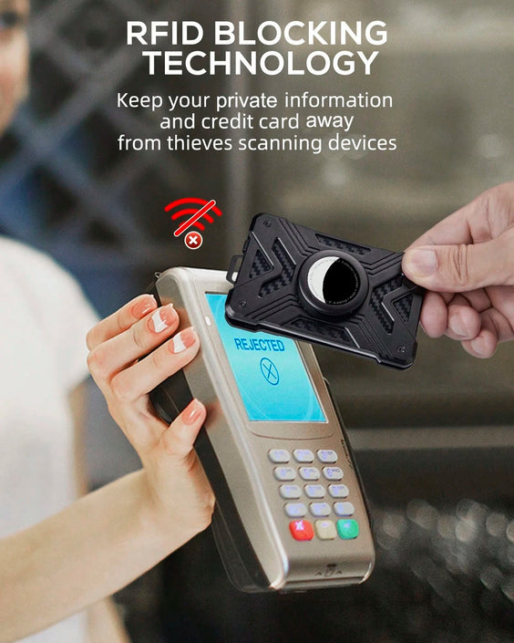 Minimalist Wallet For Men- Airtag Wallet Slim Wallet With Airtag Holder, RFID Blocking Metal Credit Card Holder Tactical Wallet With Money Clip