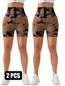 2 Pack 3-ROW HOOK Seamless Sexy Tie Dye Shorts Scrunch Butt Lifting Tummy Control High Waist Quick Drying Sports Yoga Shorts