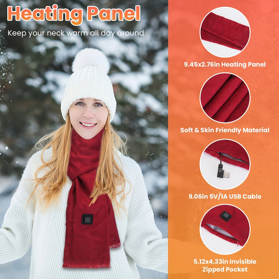 1Pc Electric Heated Winter Scarf USB Heating Neck Wrap Unisex Heated Neck Shawl Soft Warm Scarves With 3 Heating Modes For Outdoor Cycling Skiing Skating Winter Activities