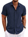 Men's Casual Loose Fit Linen T-Shirt | Solid Color Short Sleeve Summer Top