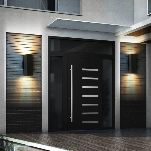 2-Pack Modern Outdoor Wall Sconces | Sleek Up & Down Weatherproof Lights | Black Aluminum Exterior Fixtures for Porch, Patio & Garage