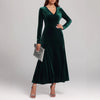 V-neck Long Sleeve Evening Dress Pleuche Dress